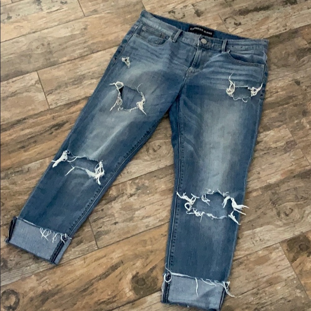 Distressed Express Ankle Skinny Mid Rise Denim Express jeans
